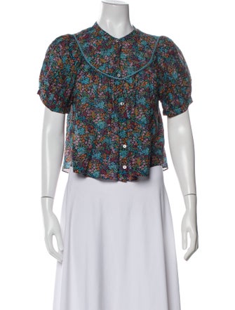 DÔEN Floral Print Crew Neck Crop Top