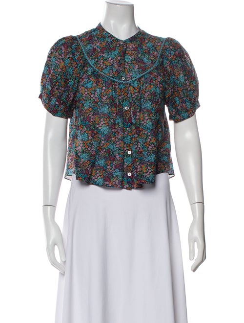 DÔEN Floral Print Crew Neck Crop Top