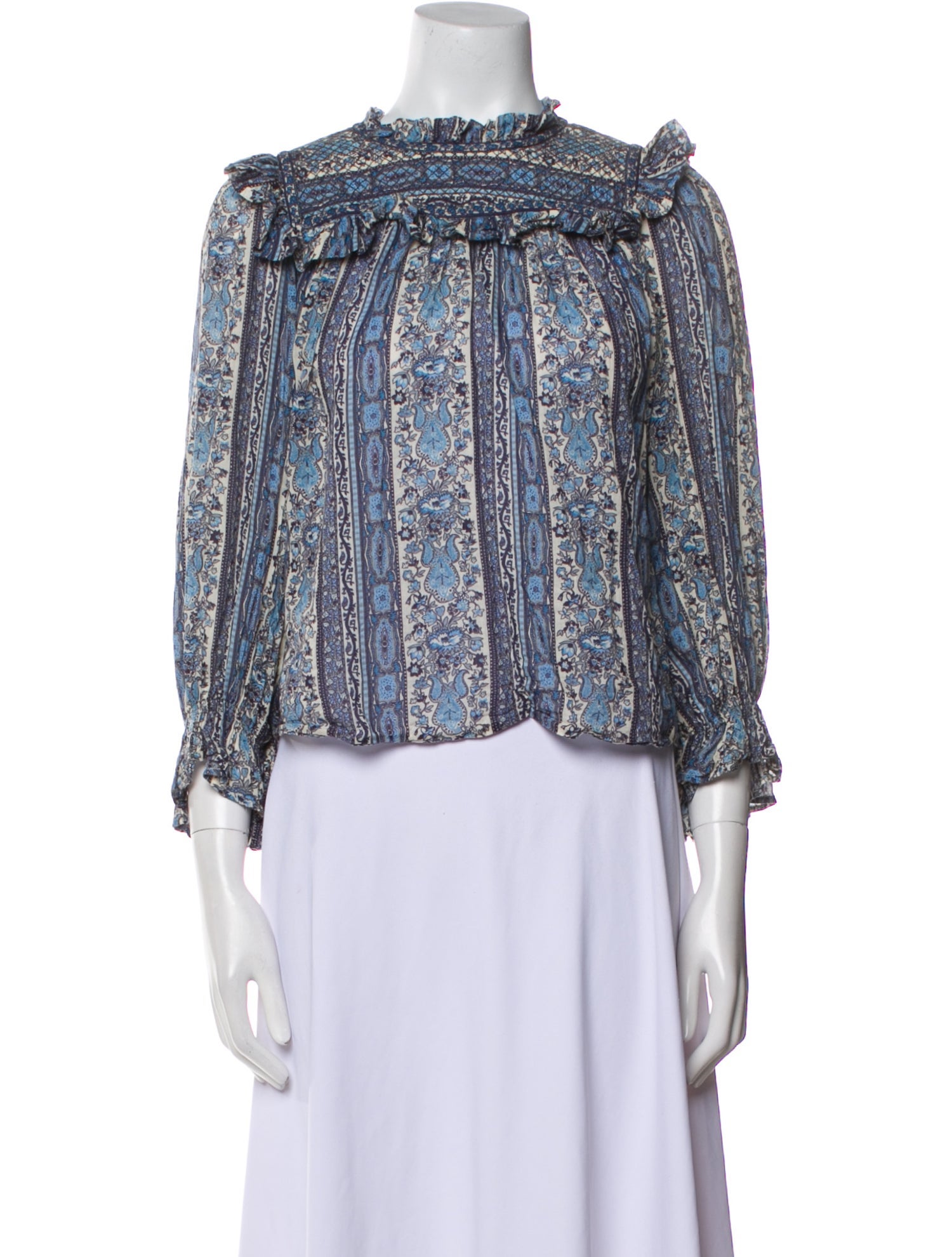 DÔEN Printed Mock Neck Blouse