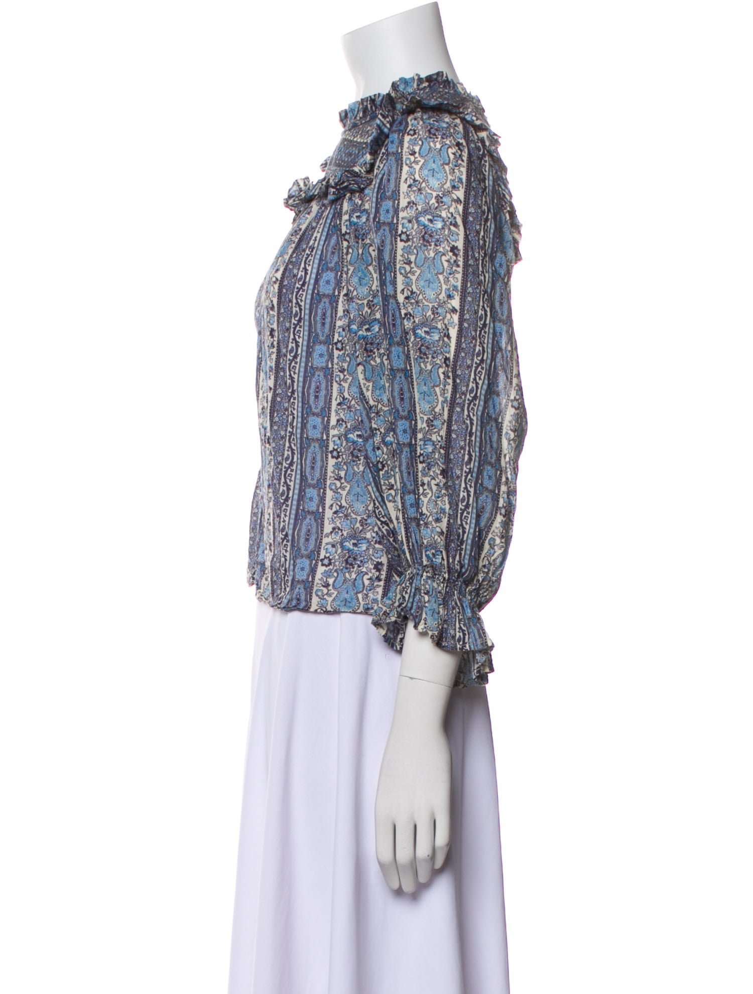 DÔEN Printed Mock Neck Blouse