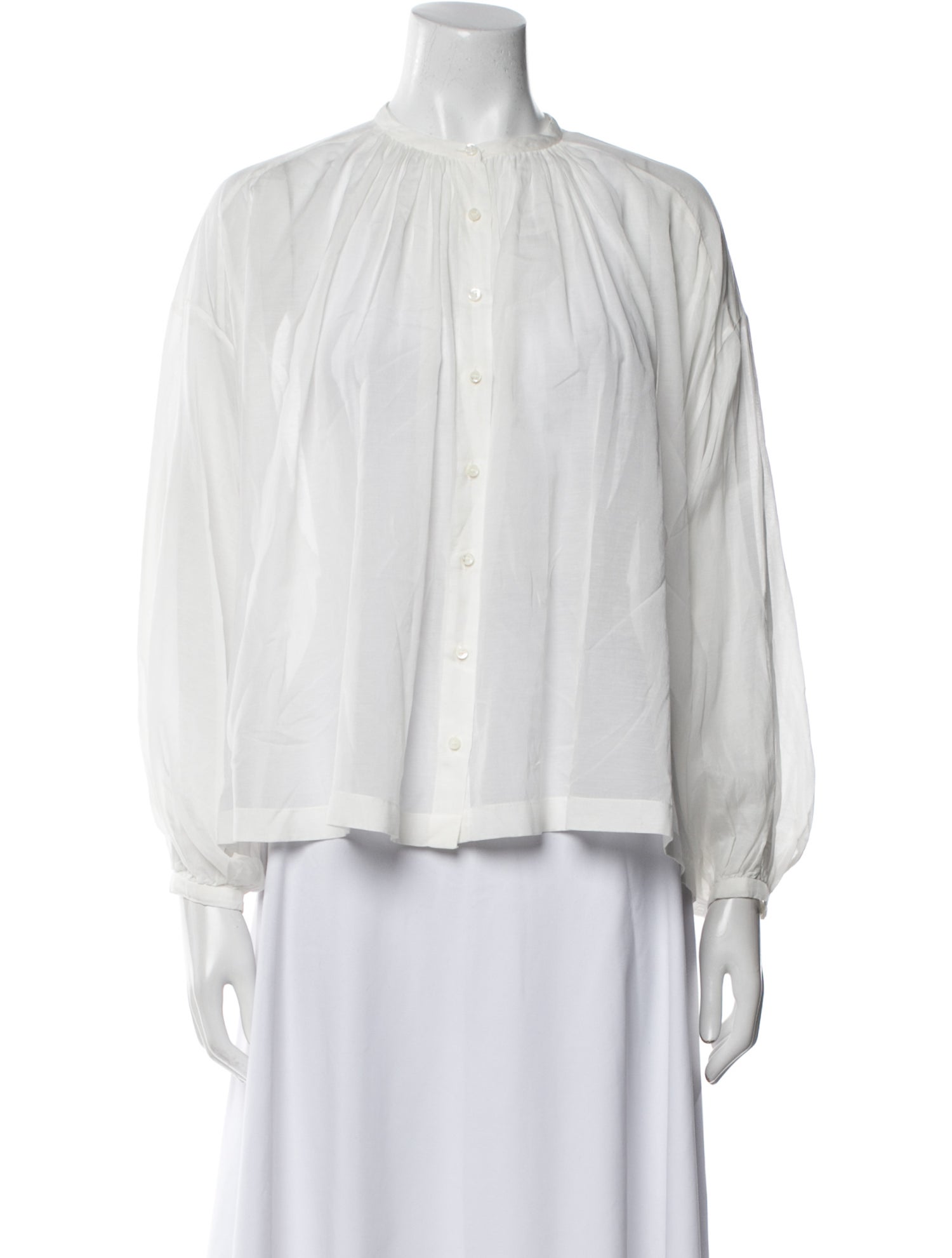 DÔEN Mock Neck Long Sleeve Button-Up Top