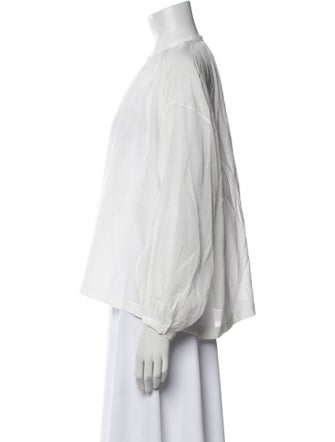 DÔEN Mock Neck Long Sleeve Button-Up Top