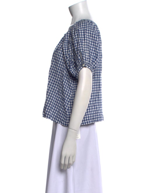 DÔEN Plaid Print Scoop Neck Button-Up Top