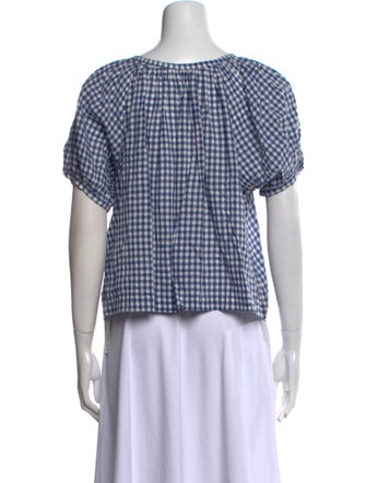 DÔEN Plaid Print Scoop Neck Button-Up Top