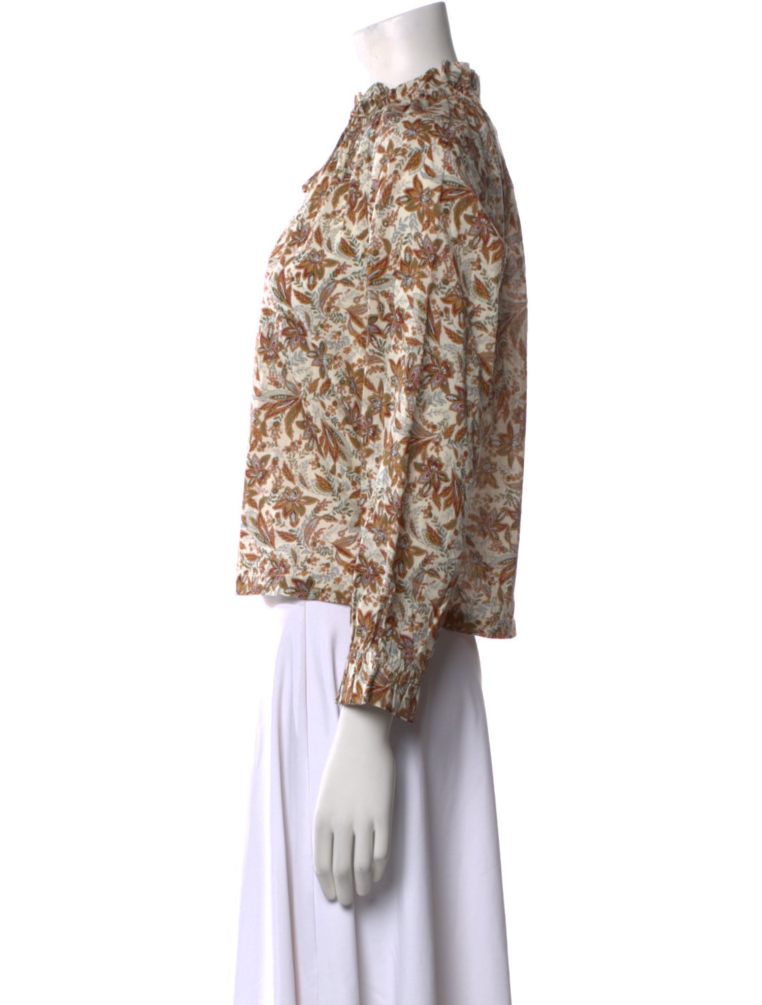 DÔEN Floral Print Mock Neck Blouse
