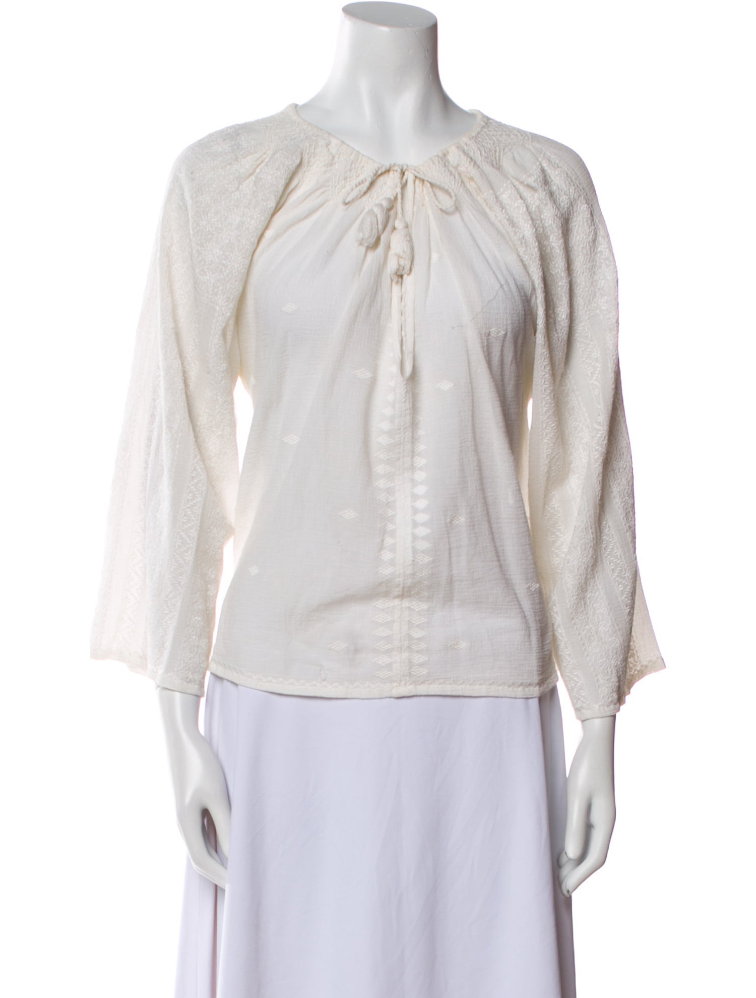 DÔEN Tie Neck Three-Quarter Sleeve Blouse