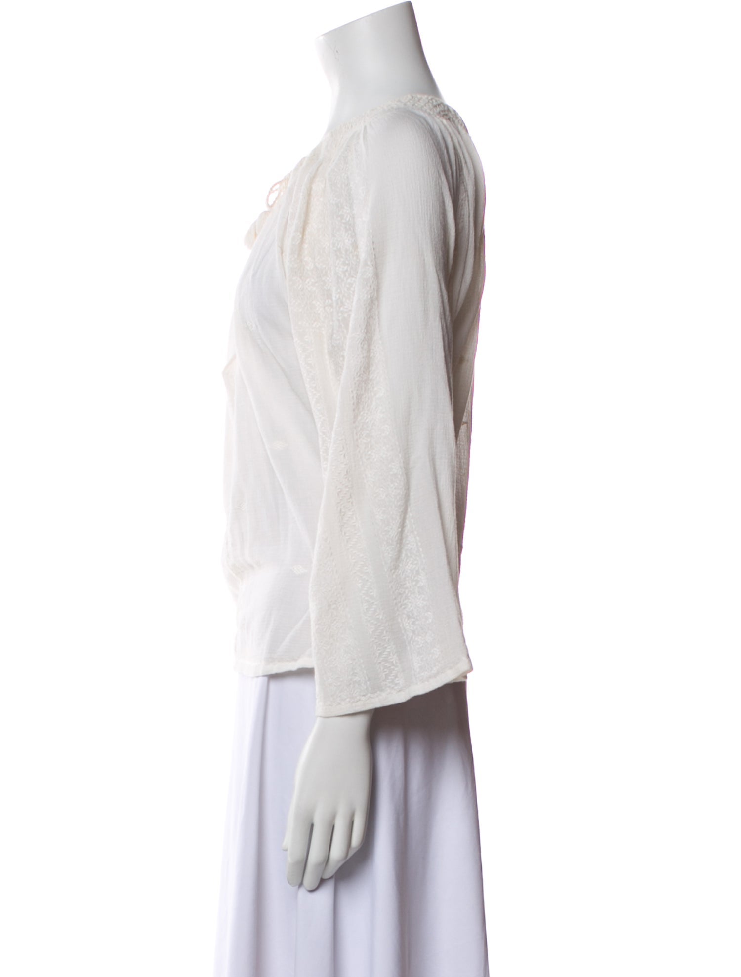 DÔEN Tie Neck Three-Quarter Sleeve Blouse