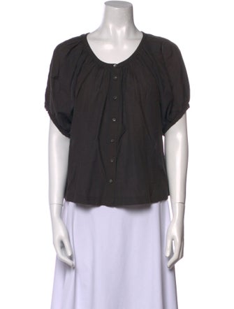 DÔEN Scoop Neck Short Sleeve Blouse