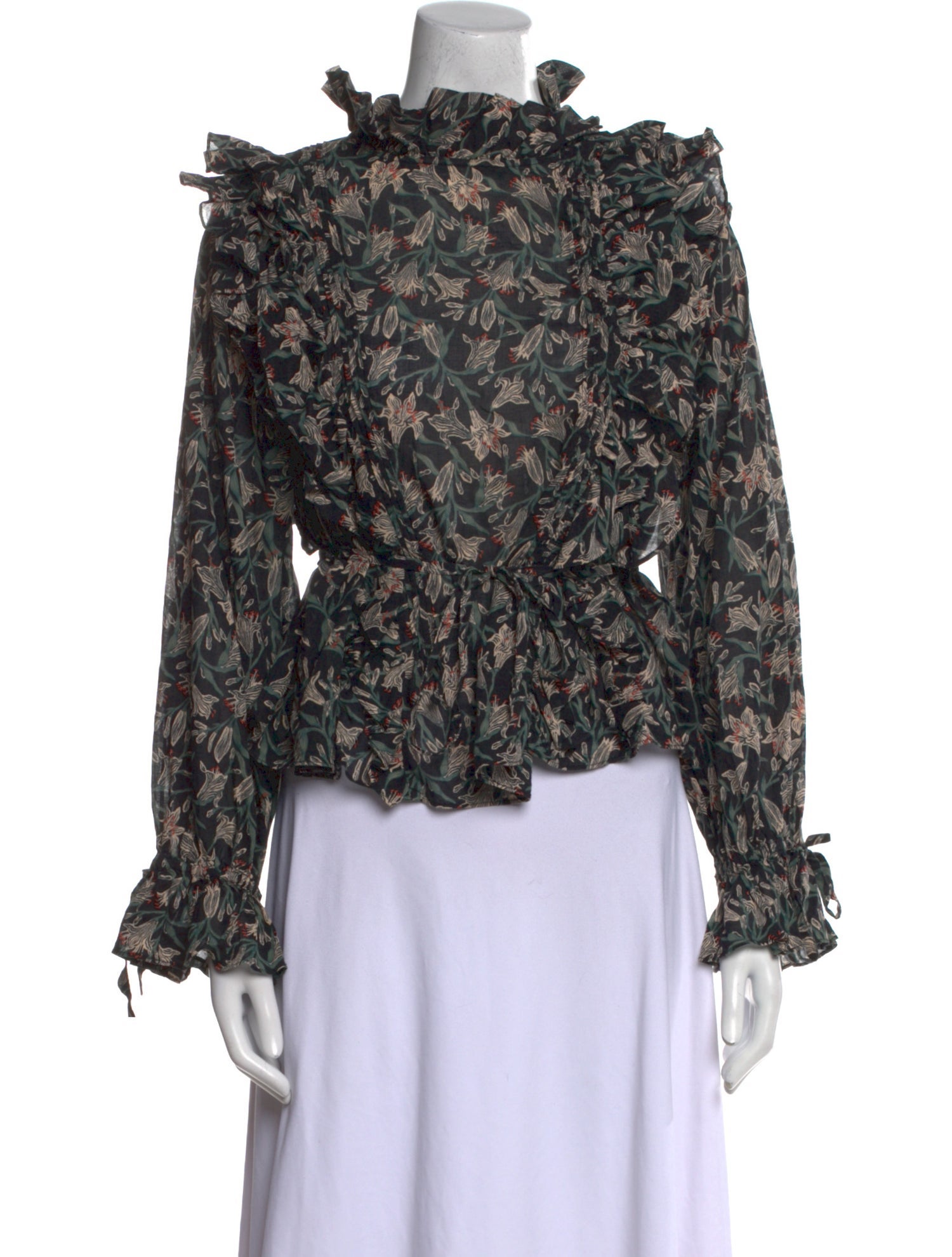 DÔEN Floral Print Mock Neck Blouse