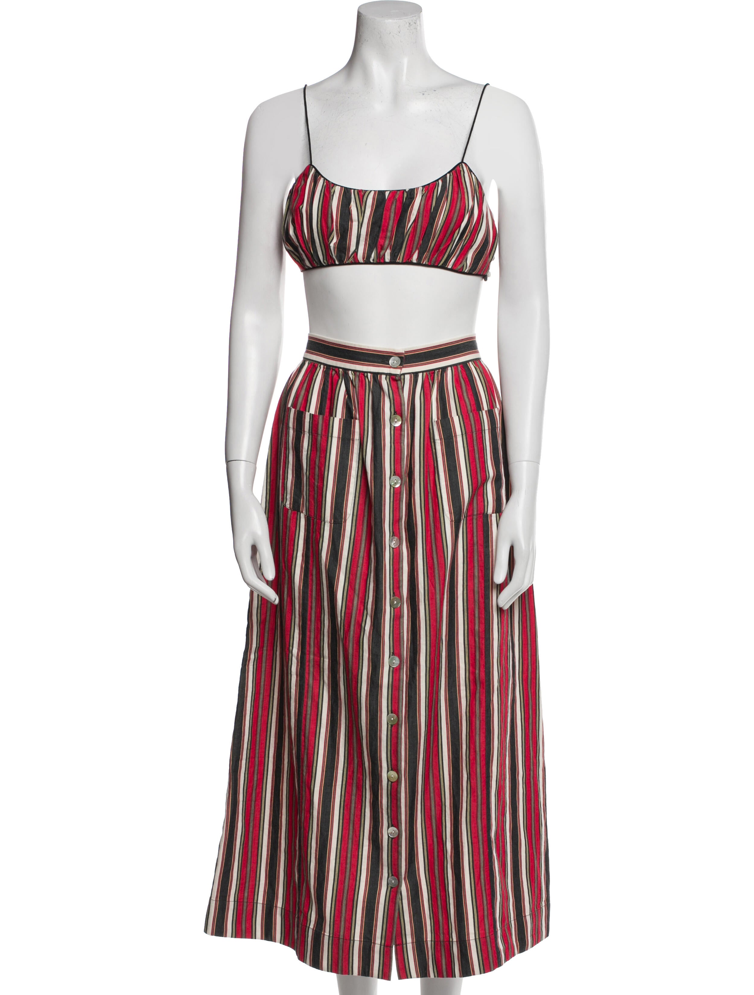 DÔEN Striped Pleated Accents Skirt Set