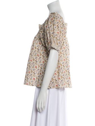 DÔEN Floral Print Square Neckline Blouse