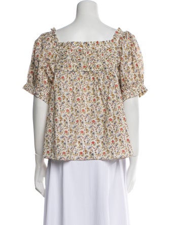 DÔEN Floral Print Square Neckline Blouse