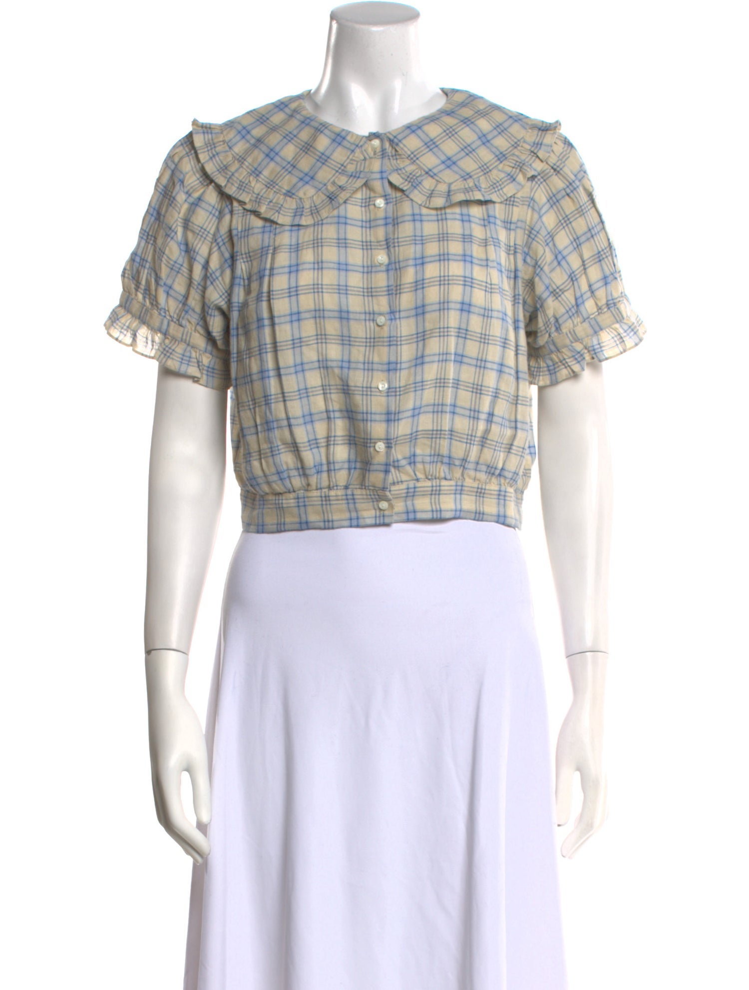 DÔEN Plaid Print Crew Neck Crop Top