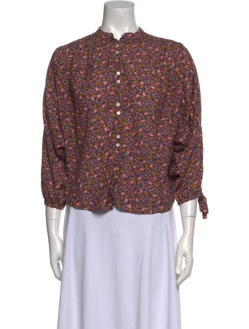 DÔEN Floral Print Mock Neck Blouse