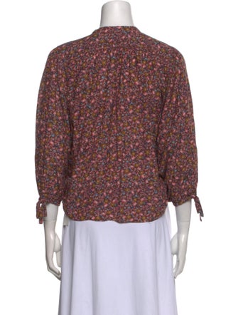 DÔEN Floral Print Mock Neck Blouse