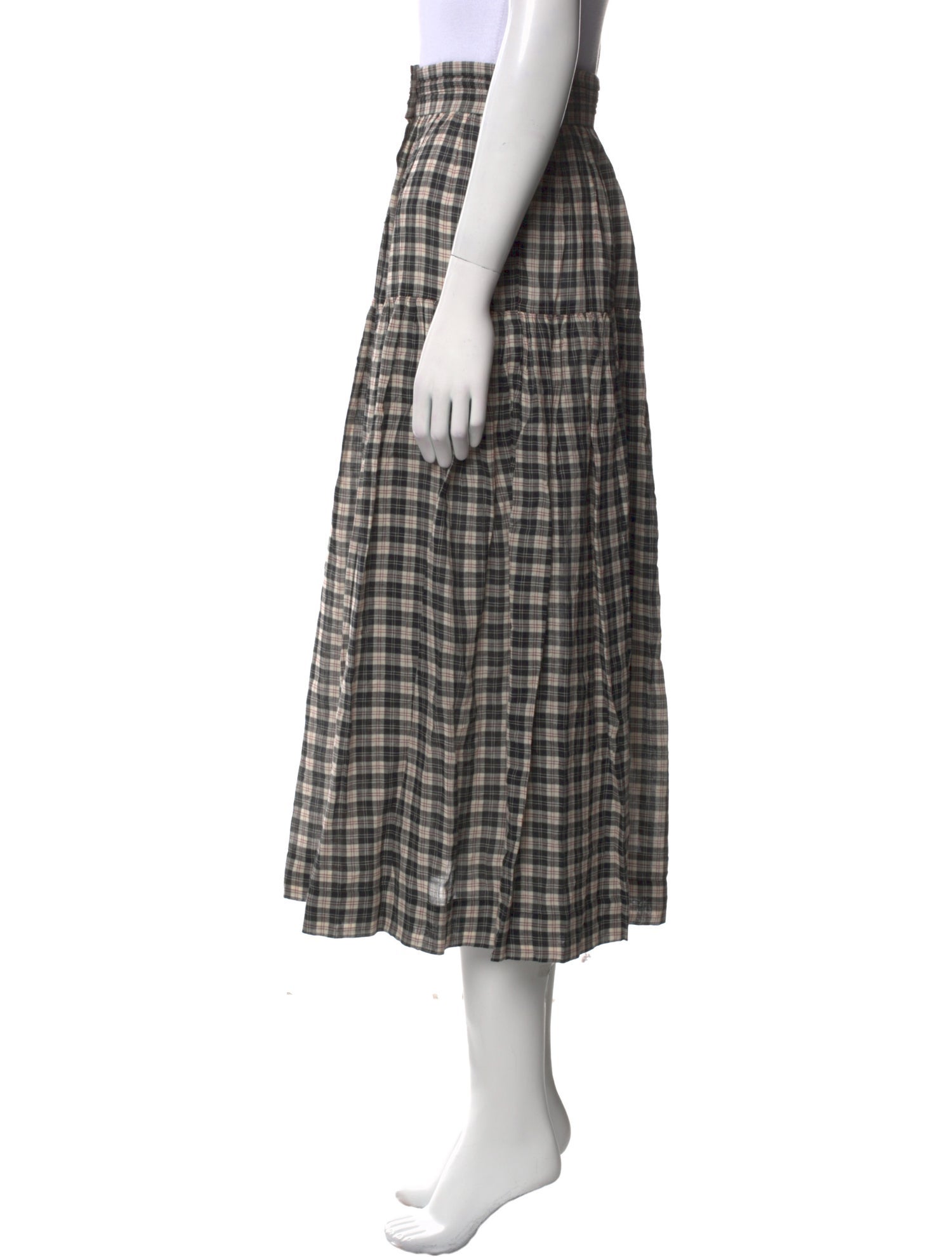 DÔEN Plaid Print Midi Length Skirt