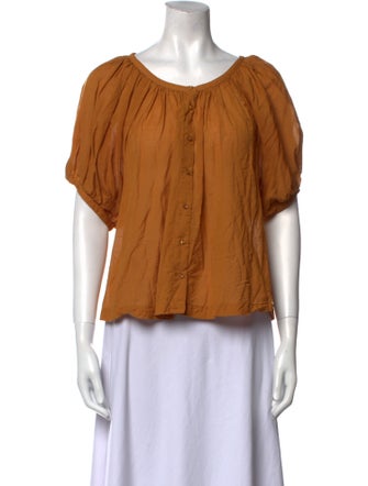 DÔEN Scoop Neck Short Sleeve Blouse