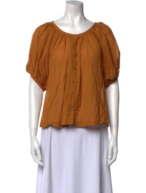 DÔEN Scoop Neck Short Sleeve Blouse