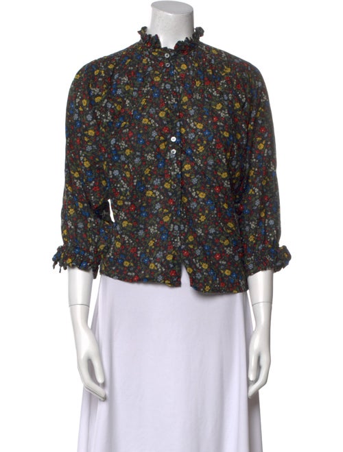 DÔEN Floral Print Mock Neck Button-Up Top
