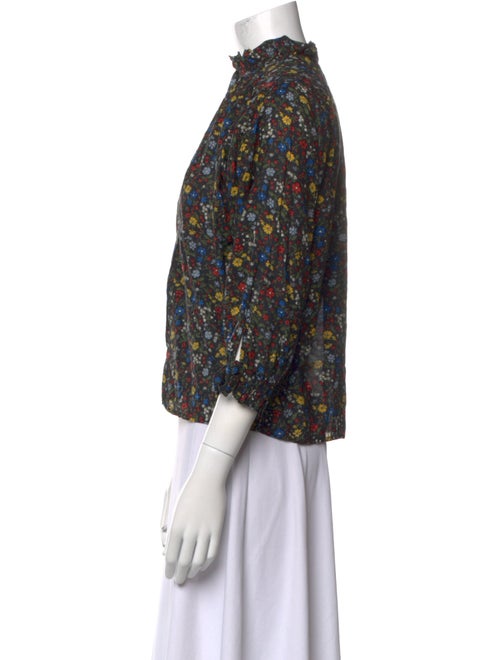 DÔEN Floral Print Mock Neck Button-Up Top