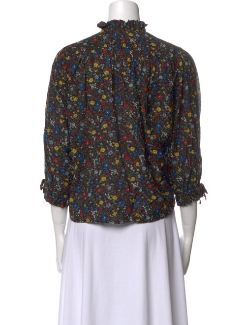 DÔEN Floral Print Mock Neck Button-Up Top