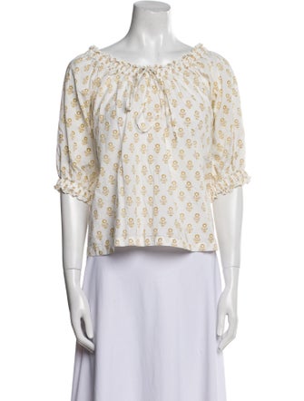 DÔEN Floral Print Bateau Neckline Crop Top