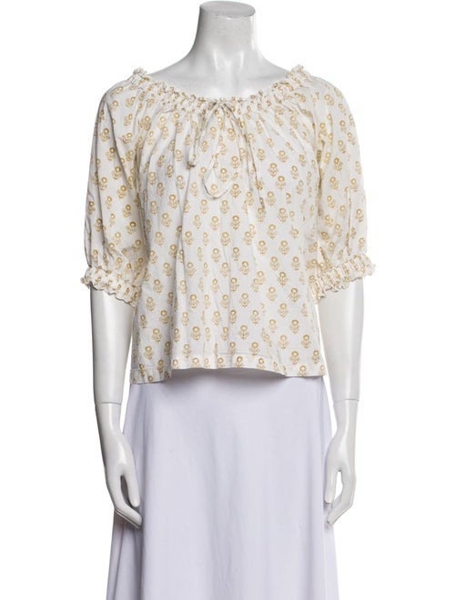 DÔEN Floral Print Bateau Neckline Crop Top