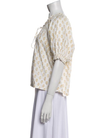 DÔEN Floral Print Bateau Neckline Crop Top