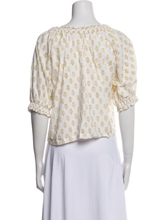 DÔEN Floral Print Bateau Neckline Crop Top