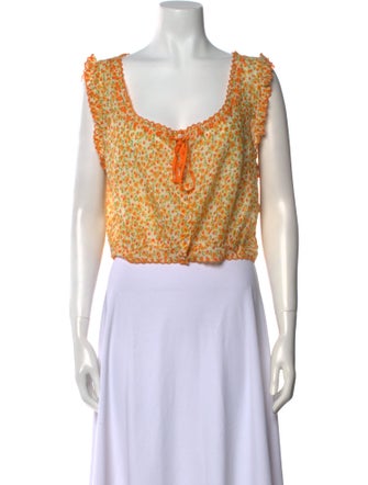 DÔEN Floral Print Scoop Neck Crop Top