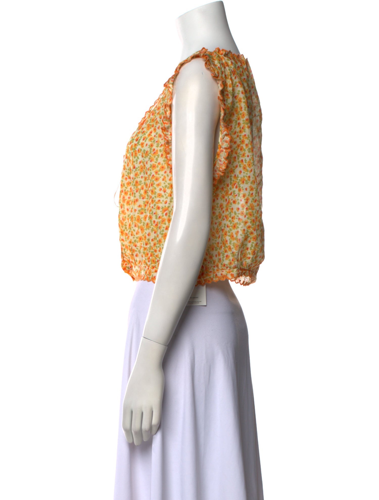 DÔEN Floral Print Scoop Neck Crop Top