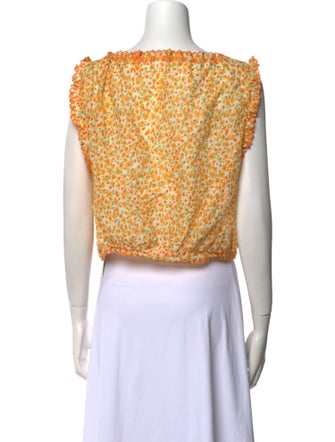 DÔEN Floral Print Scoop Neck Crop Top