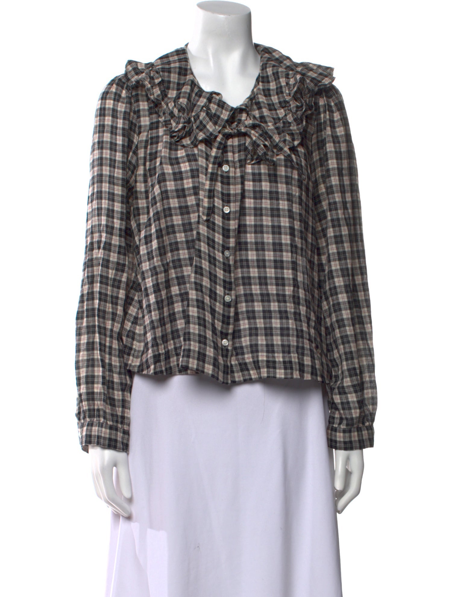 DÔEN Plaid Print Long Sleeve Button-Up Top