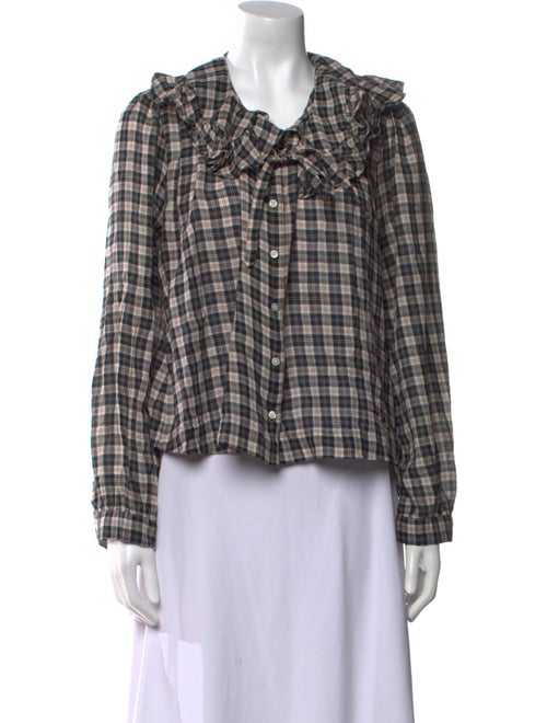 DÔEN Plaid Print Long Sleeve Button-Up Top