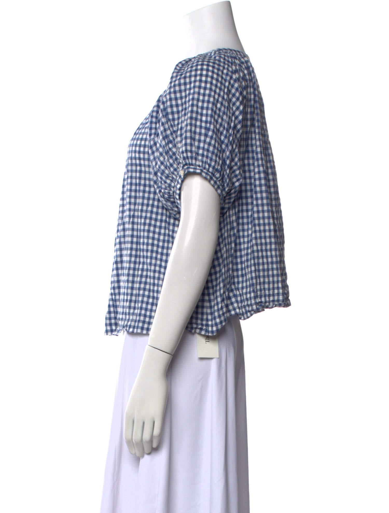 DÔEN Plaid Print Scoop Neck Button-Up Top