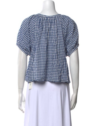 DÔEN Plaid Print Scoop Neck Button-Up Top