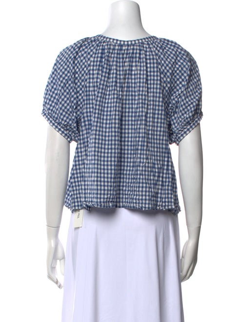 DÔEN Plaid Print Scoop Neck Button-Up Top