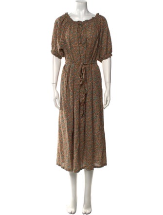 DÔEN Floral Print Midi Length Dress