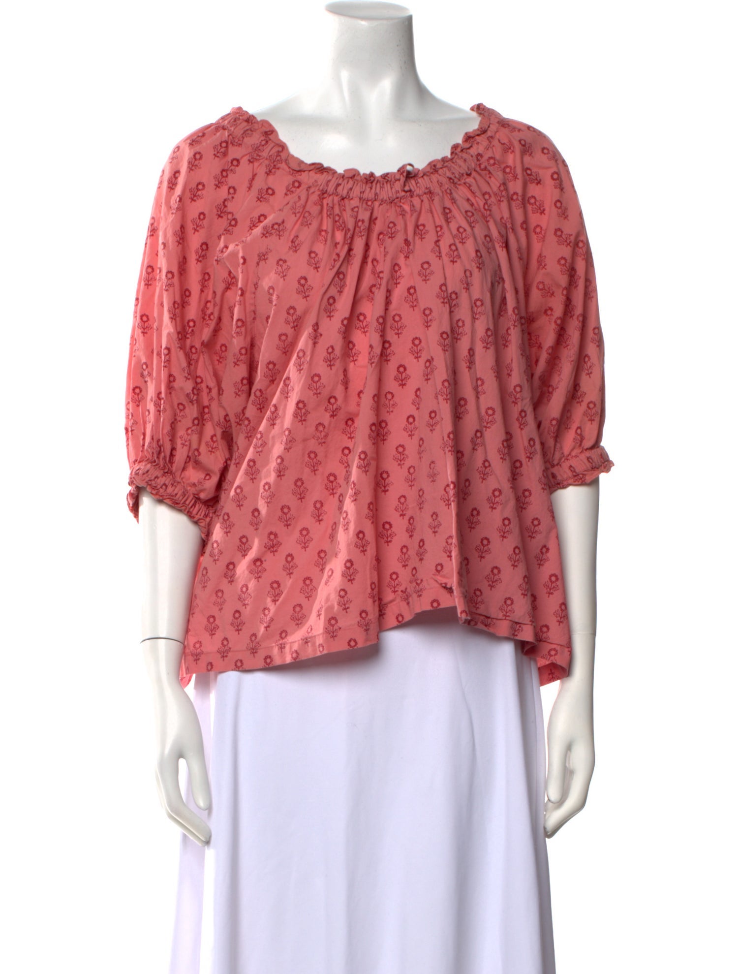 DÔEN Floral Print Bateau Neckline Blouse