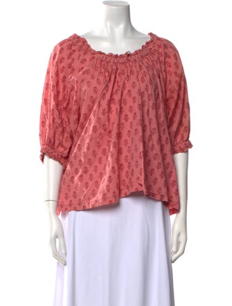 DÔEN Floral Print Bateau Neckline Blouse