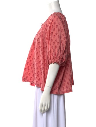 DÔEN Floral Print Bateau Neckline Blouse