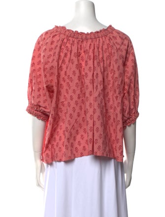DÔEN Floral Print Bateau Neckline Blouse