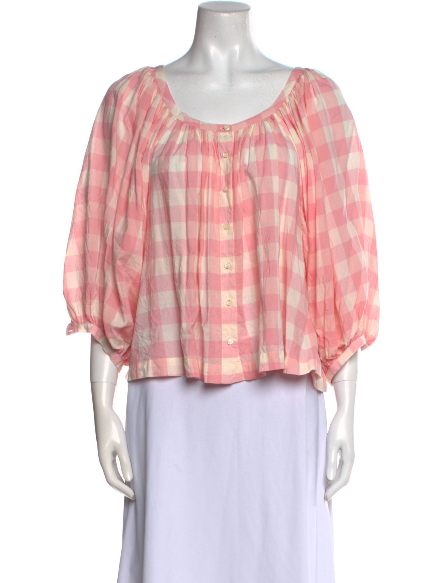 DÔEN Plaid Print Scoop Neck Blouse