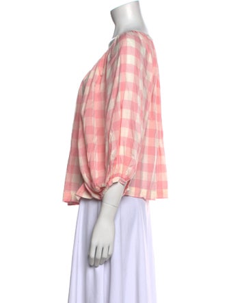 DÔEN Plaid Print Scoop Neck Blouse