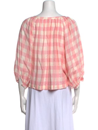 DÔEN Plaid Print Scoop Neck Blouse