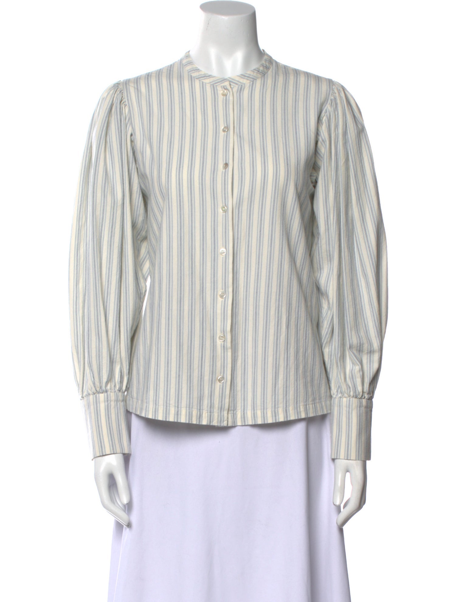DÔEN Striped Mock Neck Button-Up Top
