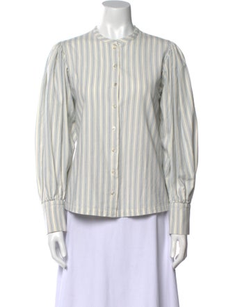 DÔEN Striped Mock Neck Button-Up Top