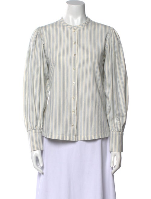 DÔEN Striped Mock Neck Button-Up Top