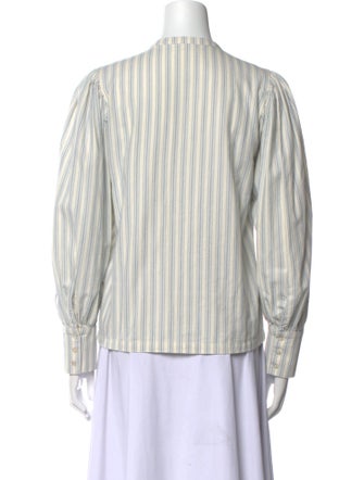 DÔEN Striped Mock Neck Button-Up Top