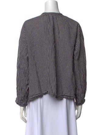 DÔEN Plaid Print Crew Neck Button-Up Top